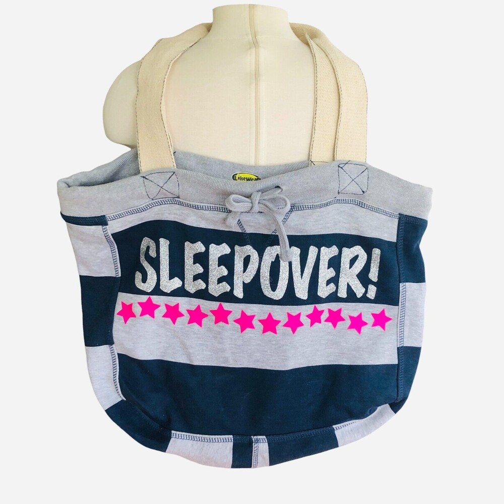 MV Sport Beachcomber Sleepover Oversized Drawstring Tote Bag Navy & Gray Stripe